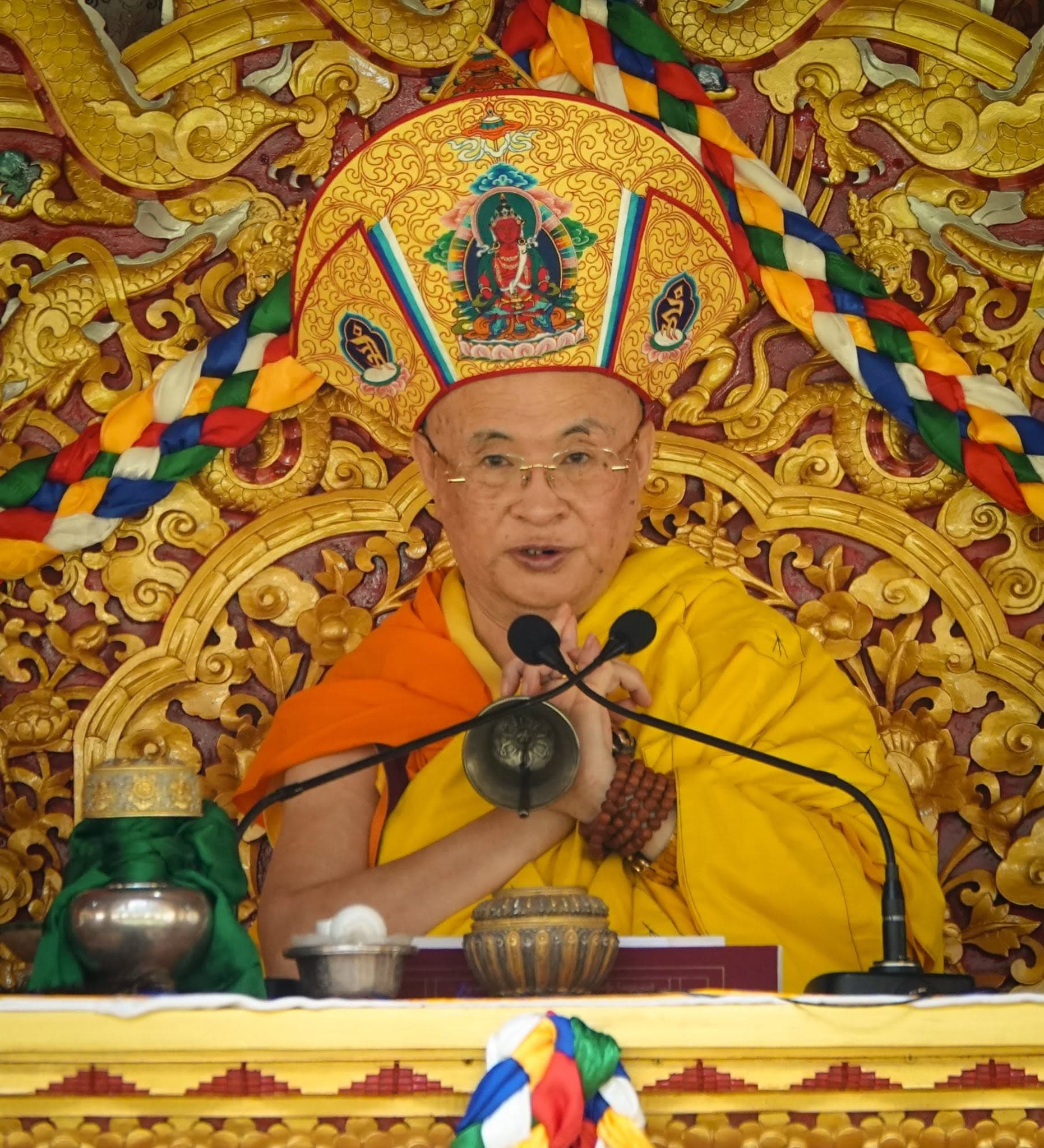 His Holiness the 70th Je Khenpo giving teaching from the throne